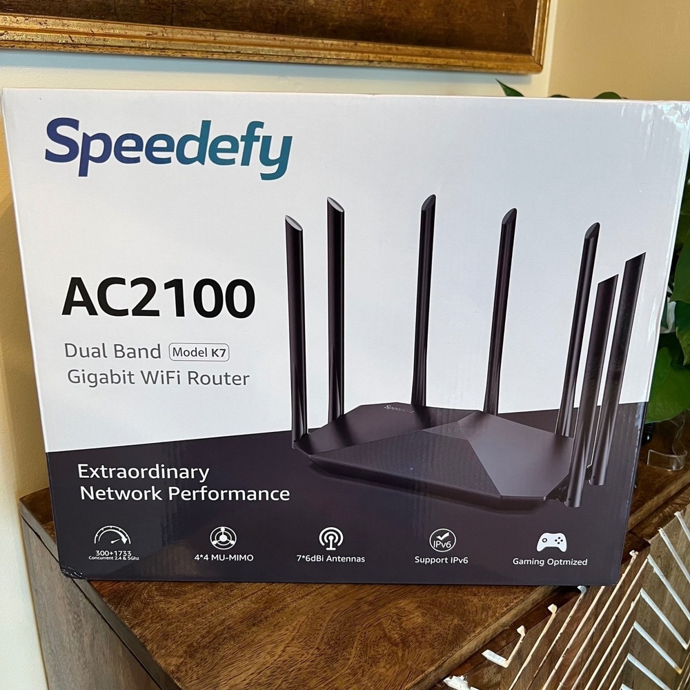 Speedefy AC2100 Dual Band Gigabit WiFi Router‎ Model K7 6 Antennas Gaming Ready